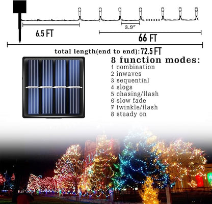 Dazzle Bright 2 Pack Total 400LED 132FT Red Christmas Solar String Outdoor Lights, Solar Powered with 8 Modes Waterproof Fairy Lights for Bedroom Patio Garden Tree Party Yard Decoration
