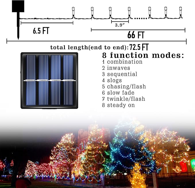Dazzle Bright 2 Pack Total 400LED 132FT Green Christmas Solar String Outdoor Lights, St. Patrick's Day Solar Powered with 8 Modes Waterproof Fairy Lights for Patio Garden Tree Party Yard Decoration