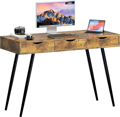 SogesHome 43.3'' Computer Desk, Home Office Work Table with 3-Drawers, Gaming Working Writing Table, Vintage Brown