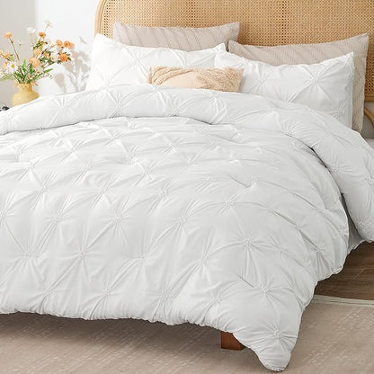 BEDELITE White Twin Comforter Set for Girls - 2 Peices Boho Pintuck Bedding Comforter Sets, Lightweight Soft & Warm Twin Bedding Sets with 1 Pillowcase for All Season