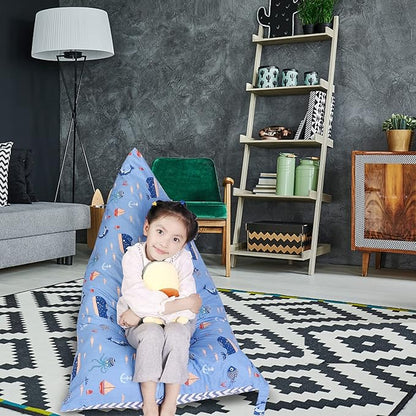 Stuffed Animal Storage Bean Bag Chair Cover, Cotton Blue Marine Life Plush Toy Storage Stuff and Sit Seat for Kids/Teens/Adults,52" x 31" Extra Large Triangle Floor Sofa, 200L/52Gal,Cover Only