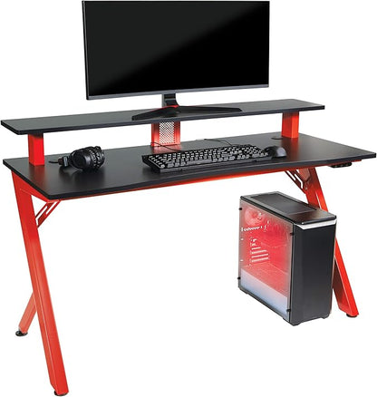 OSP Home Furnishings Area51 Battlestation Gaming Desk with Bluetooth RGB LED Lights, Red