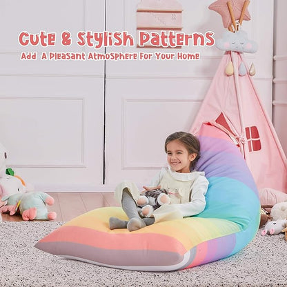 Nobildonna Stuffed Animal Storage Bean Bag for Kids (No Filler), Extra Large 250L Bean Bag Chair Cover Only, Washable Beanbag Without Filling Soft Premium Canvas Stuffable Bean Bag Cover (Rainbow)