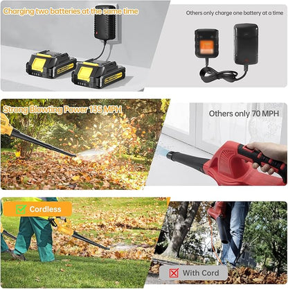 Leaf Blowers Battery Powered: 290CFM 135MPH Leaf Blower Cordless with Battery & Charger for Lawn Care | Patio | Garage