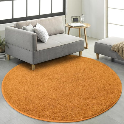 Round Area Rugs for Bedroom Living Room, 4x4 Orange Super Soft Comfy Thickened Memory-Foam Indoor Circle Carpets, Modern Aesthetic Minimalist Carpet for Boys Girls Adults Nursery Home Décor