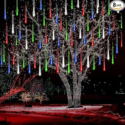 Kwaiffeo Icicle Christmas Lights Outdoor, Meteor Shower Lights 12 inch 8 Tube Cascading Lights for Xmas Tree Decor Wedding Party, Christmas Outdoor Decorations, UL Plug Multi Colored