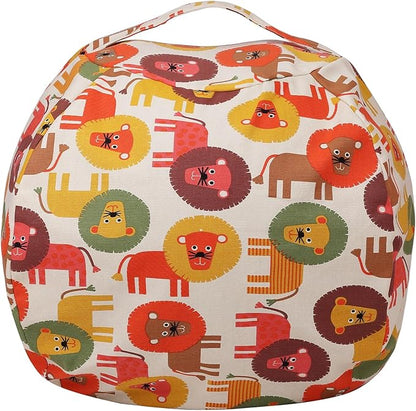 Colorful House Stuffed Animal Storage Bean Bag Chair Cover for Kids Stuffable Zipper Beanbag for Organizing Children Toys Large Canvas(26'',Lion)