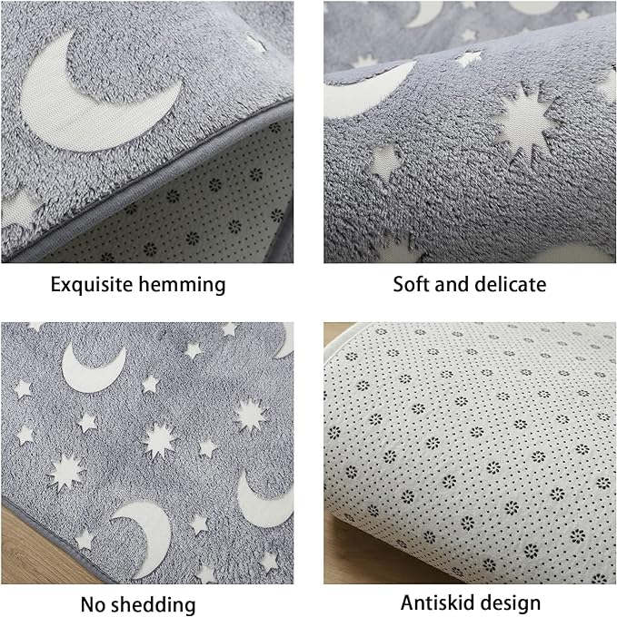 Eanpet Glow in The Dark Floor Mats Luminous 5’ x 7’ Area Rug Soft Decorative Play Mat for Kids Crawling Mat Non-slip Living Room Rug Carpets for Bedroom Home Decor,Blue Universe