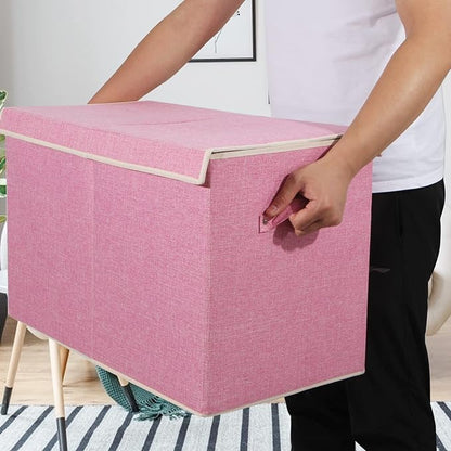 popoly Large Toy Box Chest Storage with Flip-Top Lid, Collapsible Kids Storage Boxes Container Bins for Childrens Toys, Playroom Organizers, 25"x13" x16" (Linen Pink)
