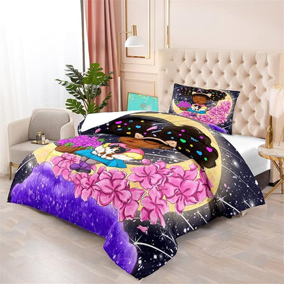 Black Girls Twin Comforter Set for Girls Teens Adults Twin Size Comforter Sets African Girl Comforter Set Cute Afro Princess Bedding Set Girls Bedroom Set, 1 Comforter + 1 Pillowcase