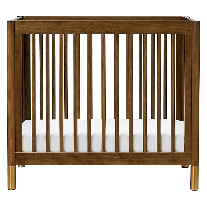 babyletto Gelato 4-in-1 Convertible Mini Crib in Natural Walnut and Brushed Gold Feet, Greenguard Gold Certified