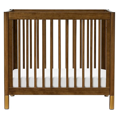 babyletto Gelato 4-in-1 Convertible Mini Crib in Natural Walnut and Brushed Gold Feet, Greenguard Gold Certified