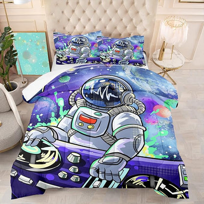 Kids Comforter Sets Boys, Outer Space Astronaut Comforter Sets for Boys Girls Kids Teens Galaxy Space Themed Bedroom Decor All Season, 1 Comforter 2 Pillowcases