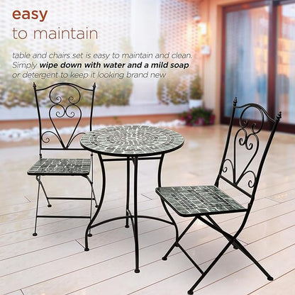 Alpine Corporation Alpine Marbled Glass Mosaic Bistro Set, Onesize, Black/Gray