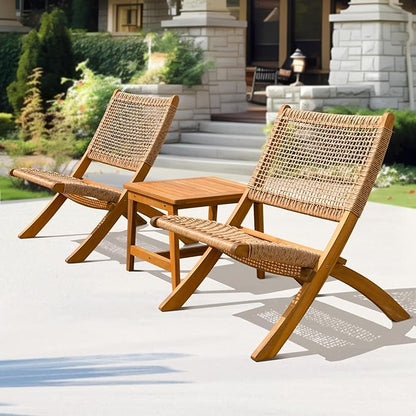 Twisted Wicker Wood Foldable Reclining Bistro Set