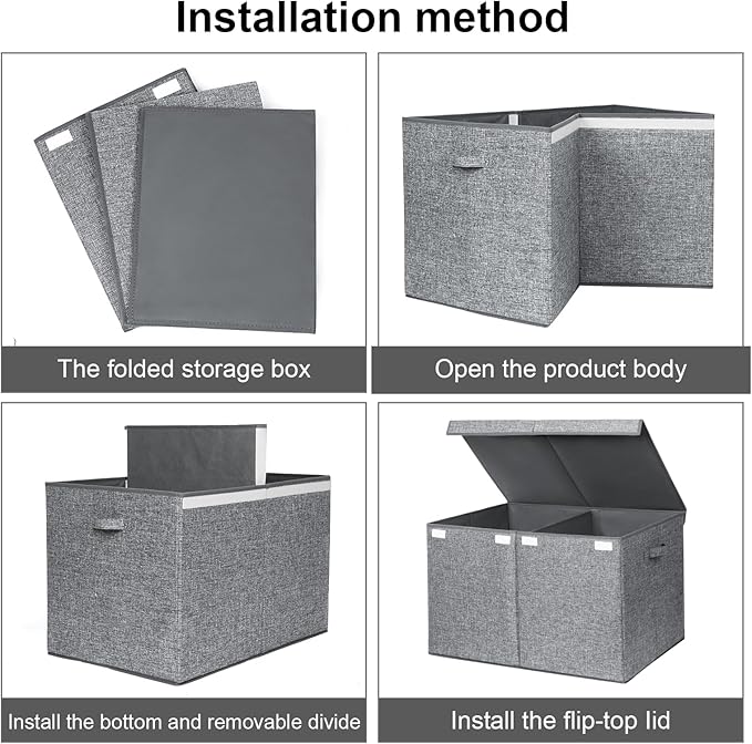 popoly 122L Large Toy Box Chest with Lid, Foldable Toy Storage Organizer Bin Boxes with Removable Divider for Kids, Boys, Girls, Nursery, Playroom, 26"x17" x17"(Linen Gray)