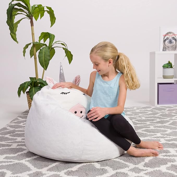 Posh Creations Cute Soft and Comfy Bean Bag Chair for Kids, Animal - Grey Sloth