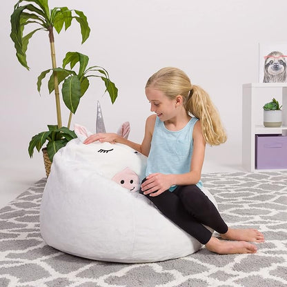 Posh Creations Cute Soft and Comfy Bean Bag Chair for Kids, Animal - Purple Bunny