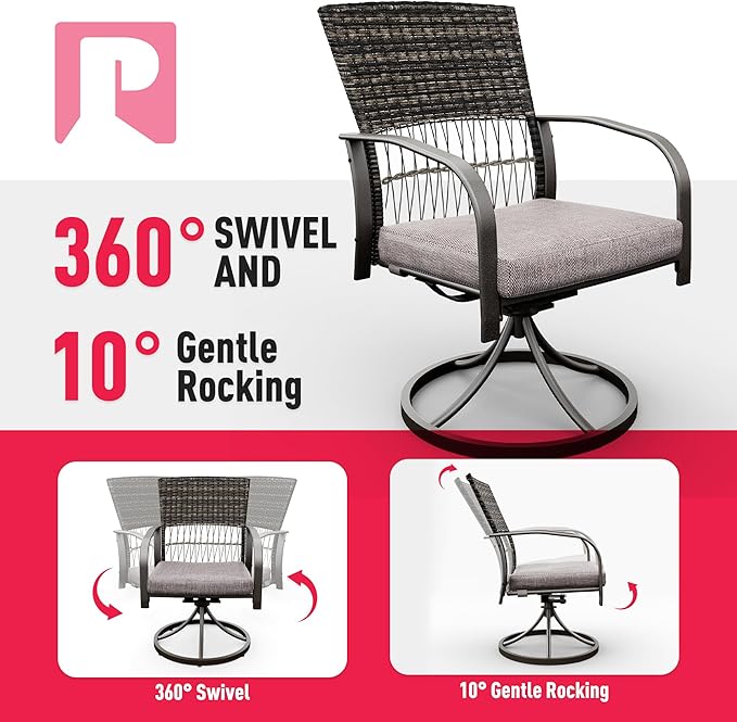 Pamapic 7 Piece Outdoor Dining Set, Rattan Outdoor Patio Furniture Set for Deck Backyard Garden with Iron Outdoor Dining Table, 6 Swivel Outdoor Dining Chairs and Removable Cushions (Gray)