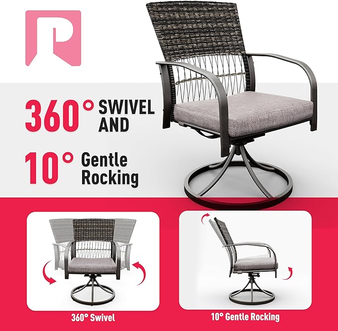 Pamapic 5 Piece Outdoor Dining Set, Rattan Outdoor Patio Furniture Set for Deck Backyard with Plastic-Wood Outdoor Dining Table, 4 Swivel Outdoor Dining Chairs and Removable Cushions (Gray)