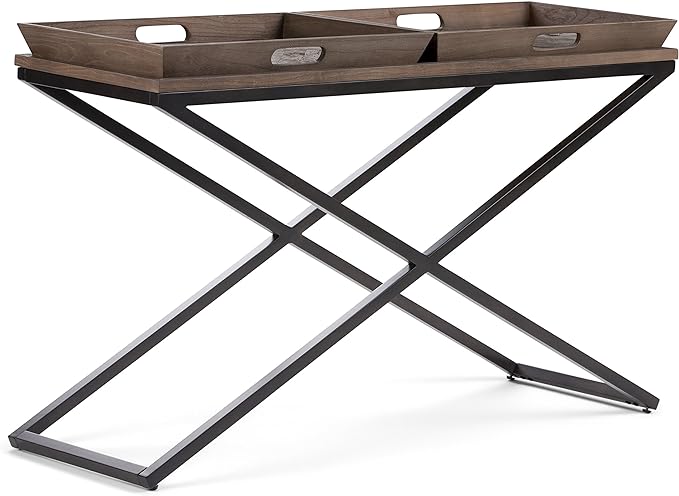 SIMPLIHOME Damien SOLID ELM WOOD 50 Inch Wide Console Table in Distressed Natural Elm, For the Living room, Entryway and Bedroom