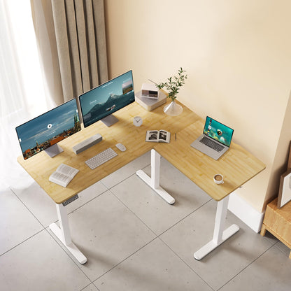 Claiks L Shaped Standing Desk Adjustable Height, Dual Motor Electric Corner Standing Desk, 63x55 inch Sit Stand up Desk with Splice Board, White