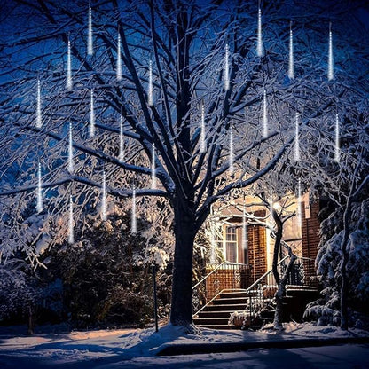 Christmas Lights Outdoor UL Certified Meteor Shower Lights 12Inch 8Tubes 192LED Falling Rain Drop Lights Icicle Snow Cascading Xmas Lights for Tree Wedding Party Garden Decoration,White