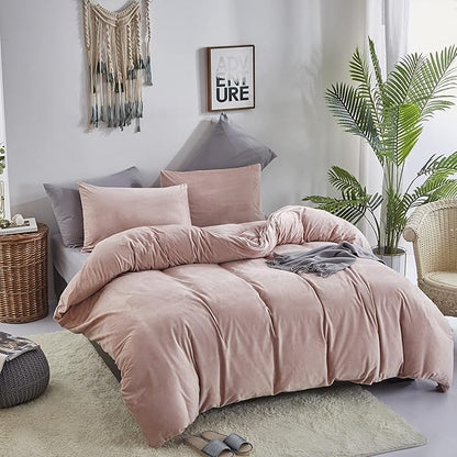 Wellboo Pink Velvet Comforter Sets Queen Women Girls Blush Pink Bedding Comforters Cute Dusty Pink Adults Winter Quilts Solid Light Red Fluffy Flannel Quilt Bean Pink Micromink Sherpa Fuzzy Plush Bed