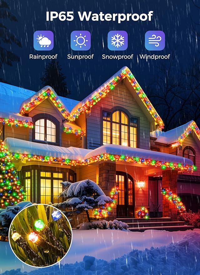 Minetom Christmas Lights Outdoor Solar Powered - 4 Pack Total 160FT 400 LED Christmas String Lights with 8 Lighting Modes, IP65 Waterproof Solar String Lights for Outside Tree Xmas Party, Multicolor