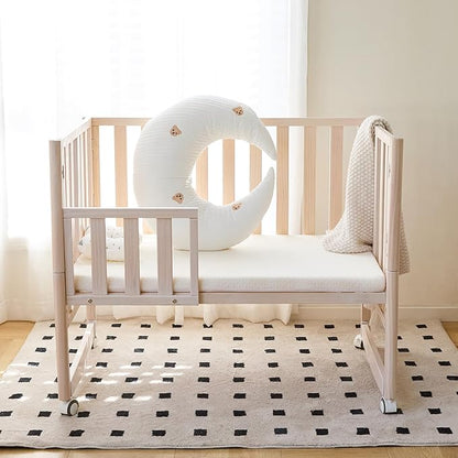 EvoNook 7-in-1 Convertible Mini Crib - Washed White, Portable Folding Baby Mini Crib with 1.5 Inch Mattress, 100% New Zealand Pinewood, 4 Adjustable Mattress Heights