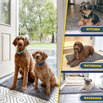 Muddy Mat® Shown on TV – Super Absorbent Microfiber Dog Door Mat for Muddy Paws, Non-Slip Washable Pet Rug, Quick Dry Chenille Entryway Carpet, Machine Washable Indoor Outdoor mat, Grey 28"x18"
