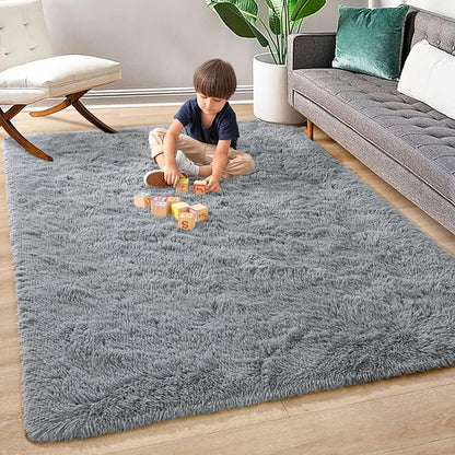 Super Soft Fluffy Shaggy Rugs 4x5.9 Feet for Living Room Bedroom, Fuzzy Plush Area Rugs for Girls Kids Room Nursery Home Decor, Furry Dorm Throw Rug Cute Non-Slip Indoor Floor Carpet, Grey