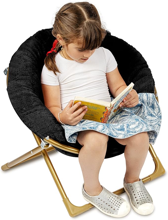 Milliard Mini Cozy Chair for Kids, Sensory Faux Fur Folding Saucer Chair for Toddlers, Black