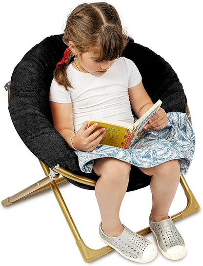 Milliard Mini Cozy Chair for Kids, Sensory Faux Fur Folding Saucer Chair for Toddlers, Black