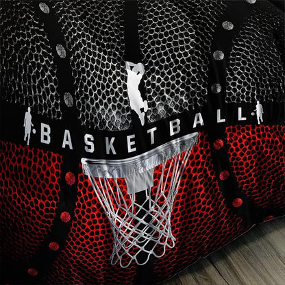 Axolotl Basketball Bedding Set for Boys Kids Teens,Soft Microfiber Black and Red Sports Theme Basketball Bedding Sets Full Size with 1 Comforter and 2 Pillowcases All Season