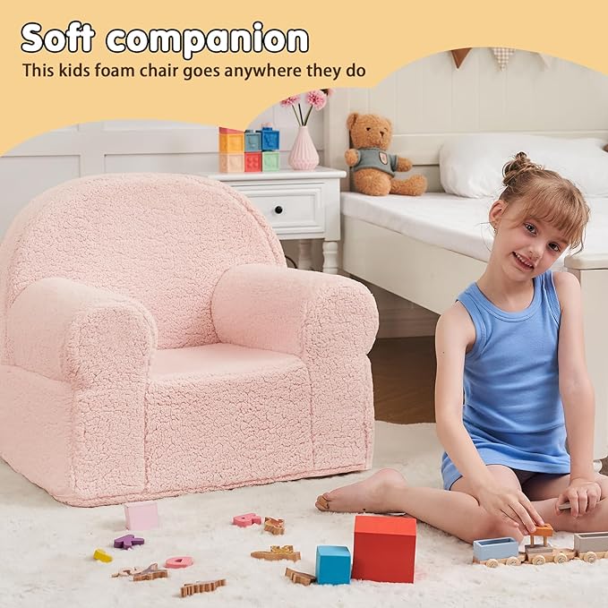 Kids Chair Toddler Chair Sherpa Couch Sherpa Kids Bean Bag Chair,Cuddly Toddler Chairs Comfy Plush Chair Toddler Couch Reading Chair for Kids Fuzzy Baby Chair Pink