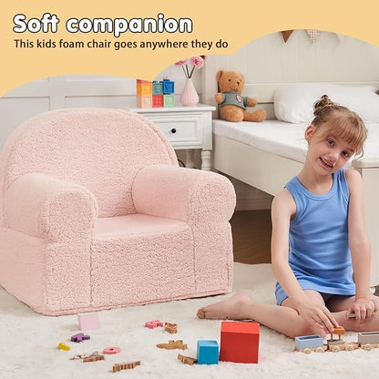 Kids Chair Toddler Chair Sherpa Couch Sherpa Kids Bean Bag Chair,Cuddly Toddler Chairs Comfy Plush Chair Toddler Couch Reading Chair for Kids Fuzzy Baby Chair Pink