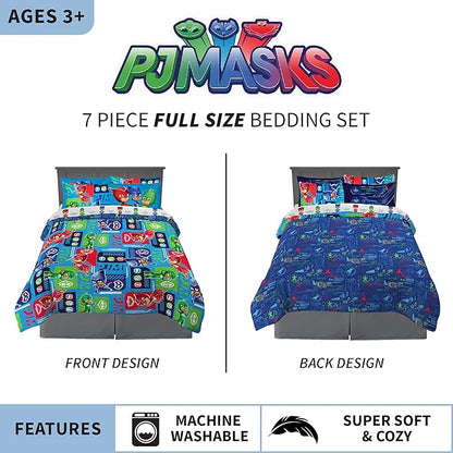 Franco Kids Bedding Super Soft Comforter and Sheet Set with Sham, 7 Piece Full Size, PJ Masks