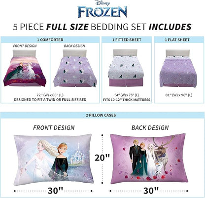 Disney Frozen 2 Kids Bedding Super Soft Comforter And Sheet Set, 5 Piece Full Size, "Official" Disney Product By Franco