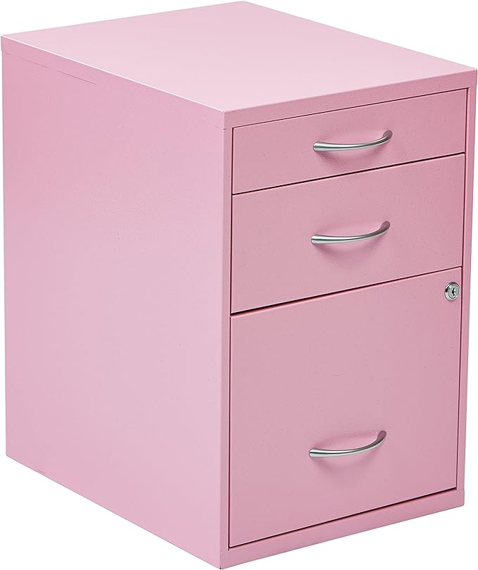 OSP Home Furnishings HPB Heavy Duty 3-Drawer Metal File Cabinet for Standard Files and Office Supplies, Pink Finish