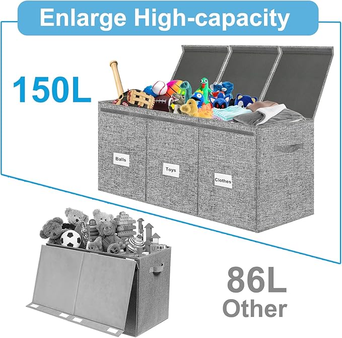 Extra Large 3 in 1 Storage Box, 150L, Grey, Polyester Blend, Waterproof, for Kids Room, Arts & Crafts, 39.4x14.0x16.0 inches