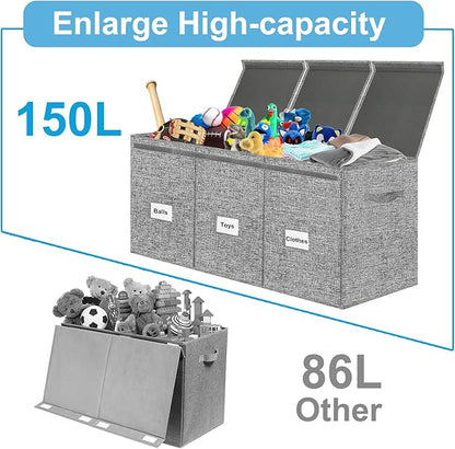 Extra Large 3 in 1 Storage Box, 150L, Grey, Polyester Blend, Waterproof, for Kids Room, Arts & Crafts, 39.4x14.0x16.0 inches