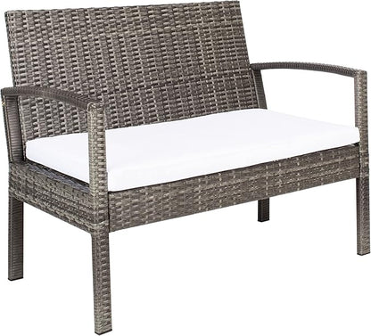 SAFAVIEH Outdoor Collection Bassey Grey Brown/White Cushion 4-Piece Conversation Patio Set PAT7507C