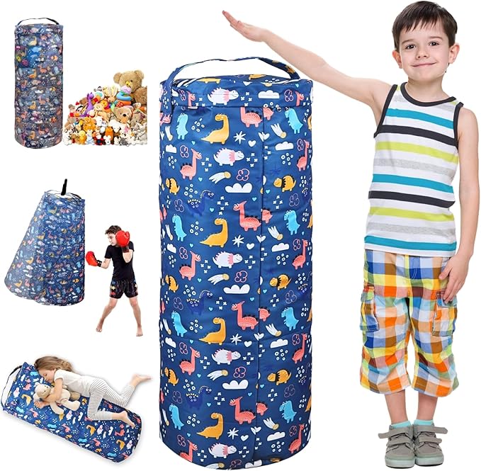 Dinosaur Stuffed Animal Storage Bean Bag Cover for Kids - Organize, Sit, Play & Box Help Promote Comfort and Relaxation - Perfect Playroom & Bedroom Plush Toys Beanbag, Cylinder, Best Gift for Kids