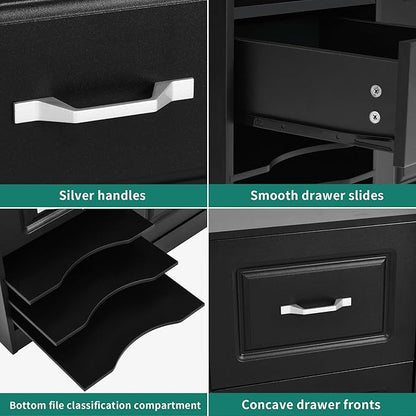 YITAHOME 3 Drawer File Cabinet, Filing Cabinet with Charging Station, Printer Stand with Open Storage Shelves, Fits for A4, Letter, Legal Size Files, Black
