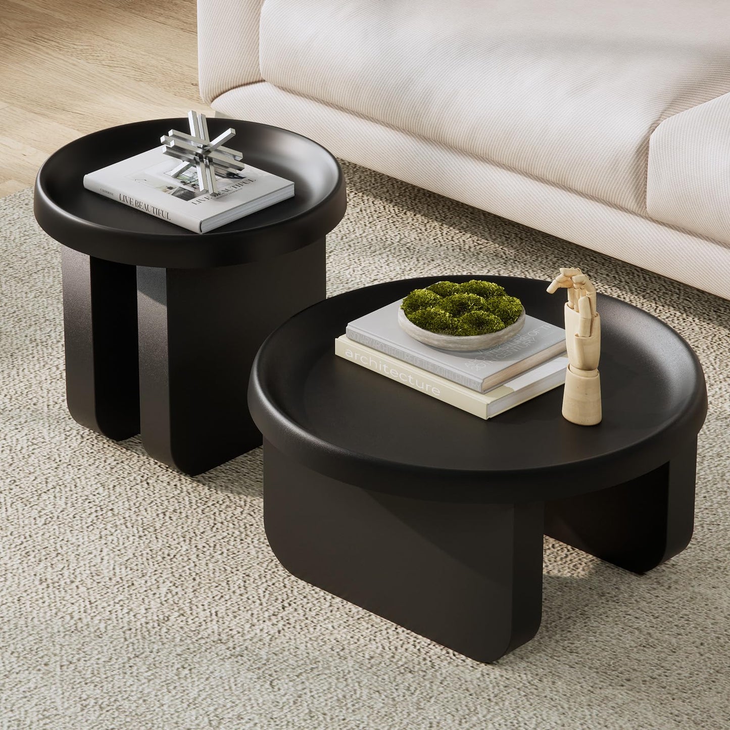 Round Coffee Table,Modern Coffee Table,Unique Circle Coffee Tables,Metal Center Table for Living Room (Black, 29.5 x 16.5)
