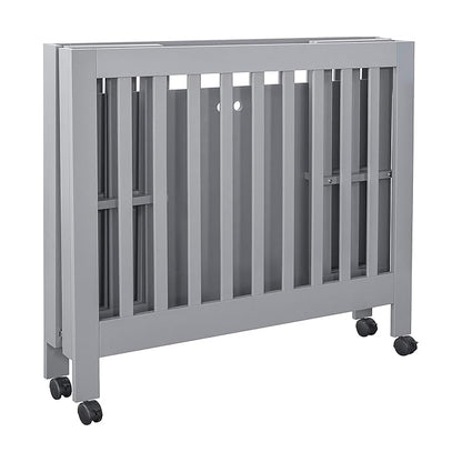 Babyletto Origami Mini Portable Folding Crib with Wheels in Grey, 2 Adjustable Mattress Positions, Greenguard Gold Certified