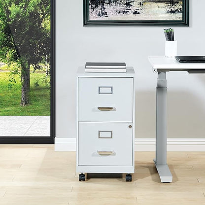 OSP Home Furnishings 2 Drawer Mobile Locking Metal File Cabinet, Grey