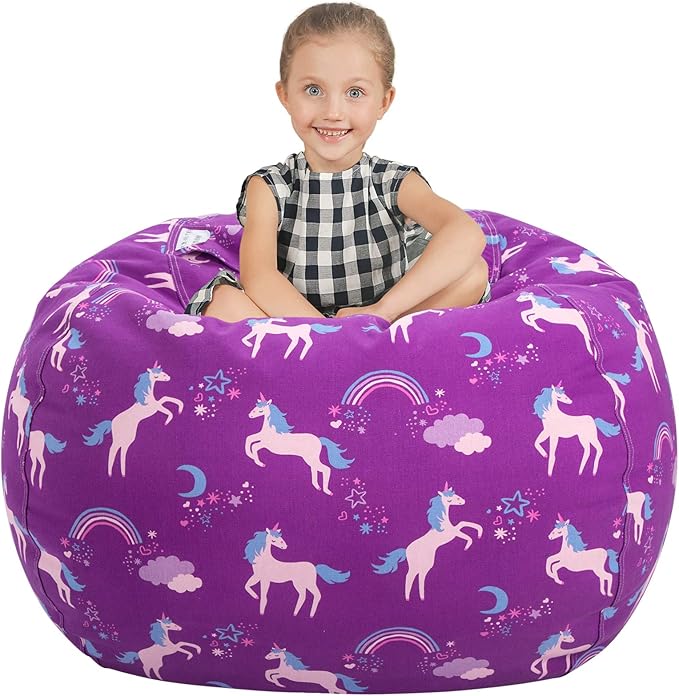 Aubliss Stuffed Animal Bean Bag Storage Chair (Purple Unicorn, X-Large (48''))