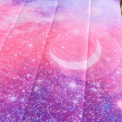 A Nice Night Galaxy Bedding Sets Outer Space Comforter 3D Printed Space Quilt Set King Size Glitter Pink Color,for Children Boy Girl Teen Kids